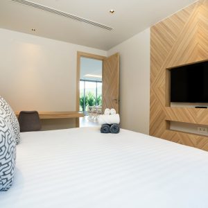 Interior design of house, home, condo and villa feature double bed,  and dressing table in bedroom, white space